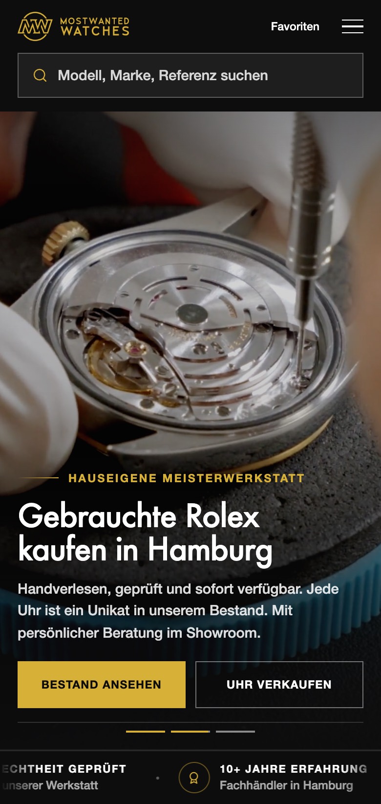 Startseite von mostwantedwatches.de in der Handy-Ansicht