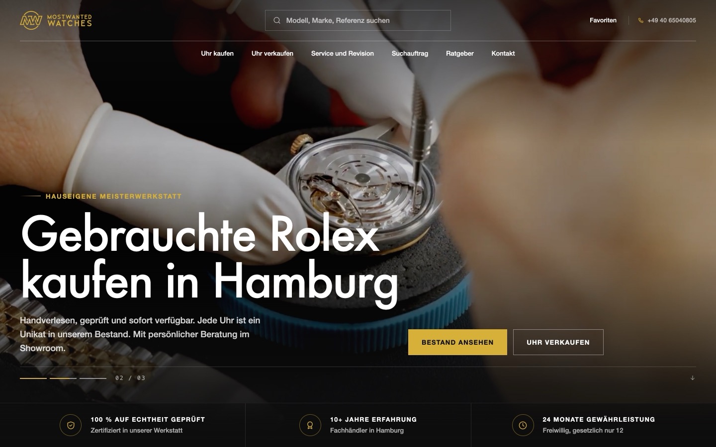 Startseite von mostwantedwatches.de in der Desktop-Ansicht