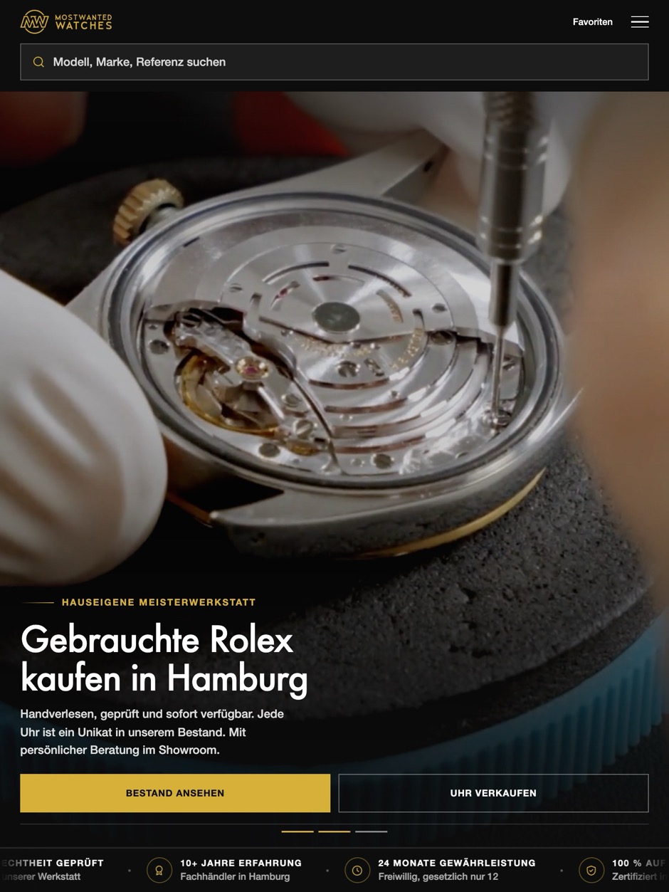 Startseite von mostwantedwatches.de in der Tablet-Ansicht